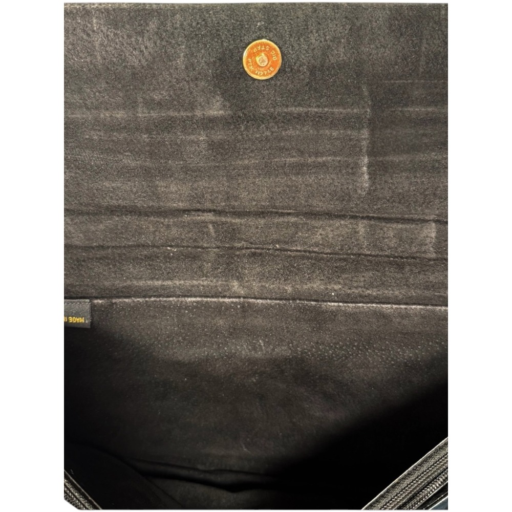 Vintage Black Eel Skin Leather Clutch Bag Oversized Paneled Envelope Handbag - Picture 5 of 10